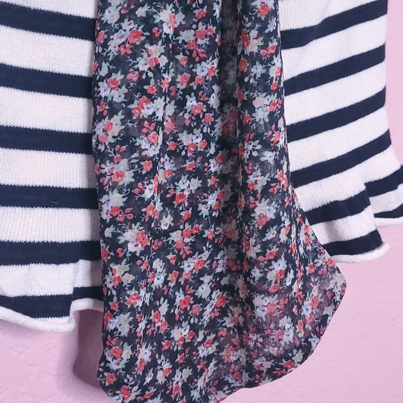 Anthropologie Moth Striped Floral Bow Scarf Peplum Button Front Cardigan - Picture 4 of 11